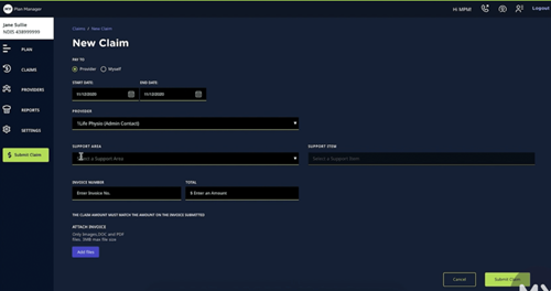 (An image of the client portal showing a new claim)