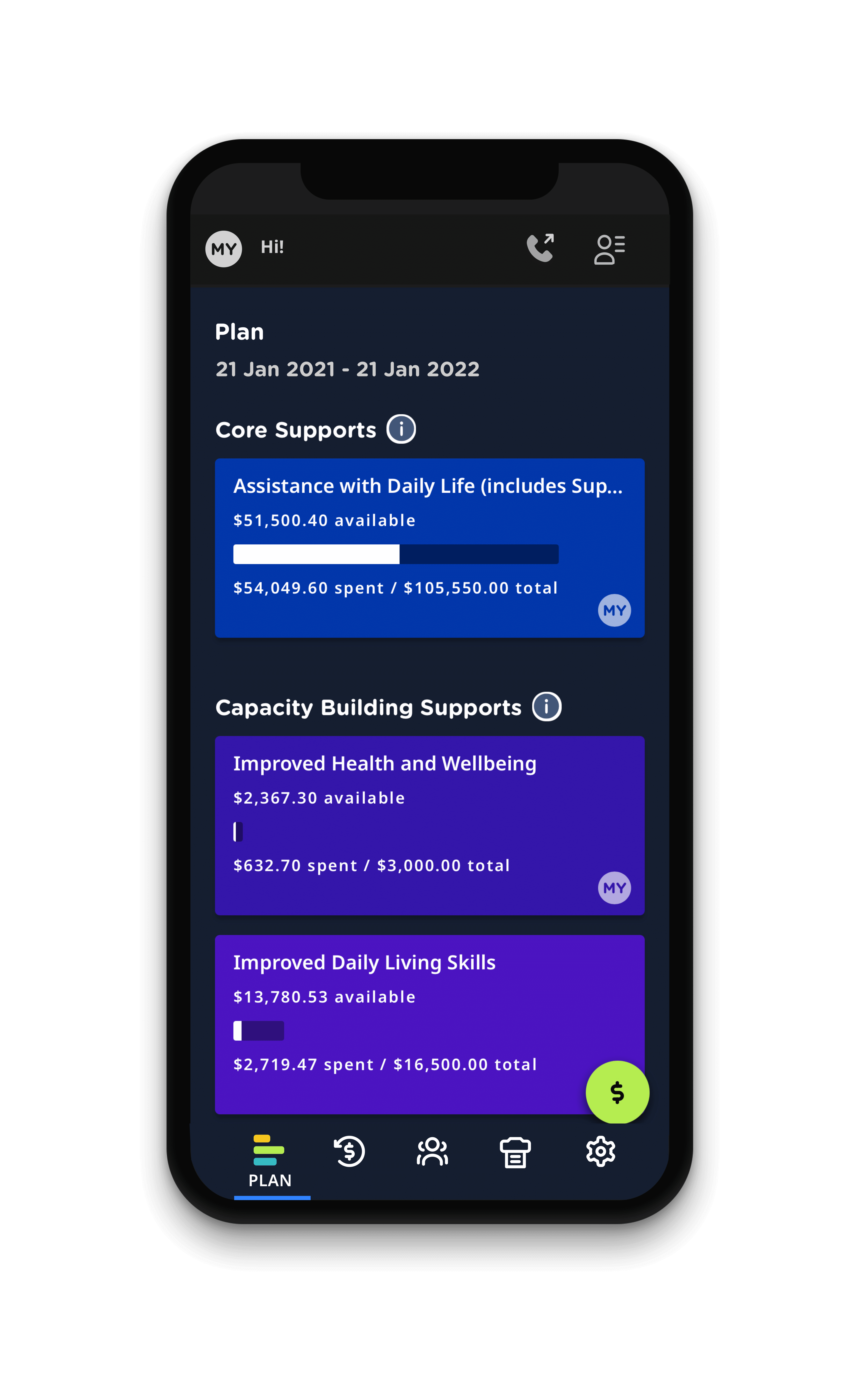 An image of the My Plan Manager mobile app interface
