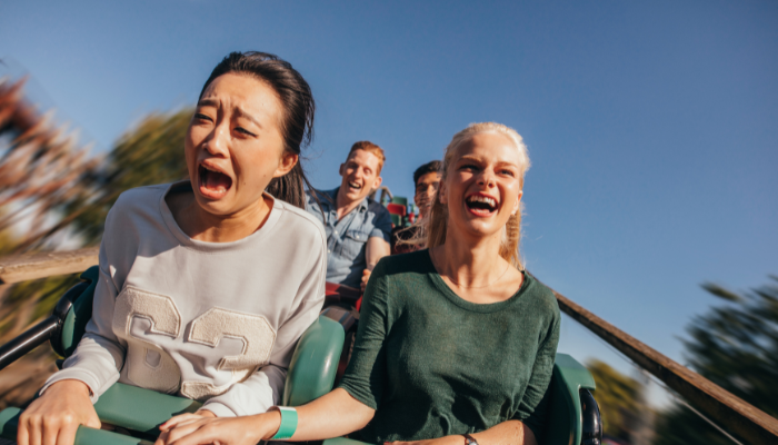 People on a roller coaster.